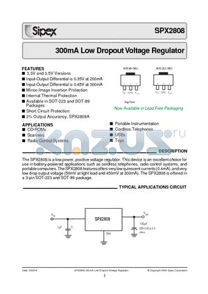 SPX2808M3-3.3/TR datasheet - 300mA Low Dropout Voltage Regulator