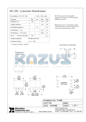 T-1479 datasheet - DC/DC Converter Transformer