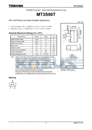 MT3S06T datasheet - VHF~UHF Band Low Noise Amplifier Applications