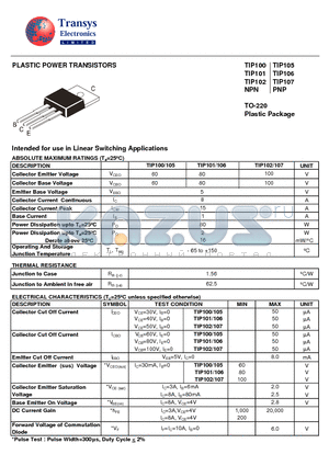 TIP101 datasheet - PLASTIC POWER TRANSISTORS