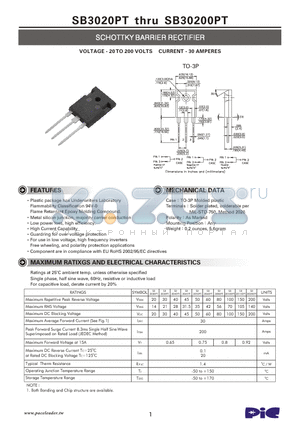 SB30200PT datasheet - SCHOTTKY BARRIER RECTIFIER