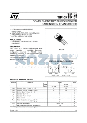 TIP102 datasheet - COMPLEMENTARY SILICON POWER DARLINGTON TRANSISTORS