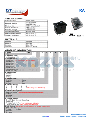 RA112 datasheet - CIT SWITCH