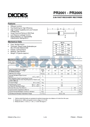 PR2003 datasheet - 2.0A FAST RECOVERY RECTIFIER