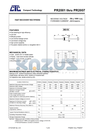 PR2003 datasheet - FAST RECOVERY RECTIFIERS