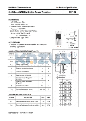 TIP102 datasheet - isc Silicon NPN Darlington Power Transistor