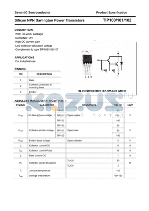 TIP102 datasheet - Silicon NPN Darlington Power Transistors