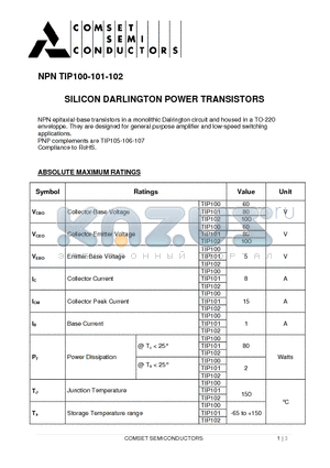 TIP102 datasheet - SILICON DARLINGTON POWER TRANSISTORS