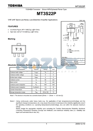 MT3S22P datasheet - VHF-UHF Band Low-Noise, Low-Distortion Amplifier Applications