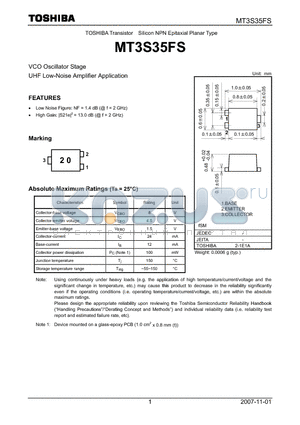 MT3S35FS datasheet - UHF Low-Noise Amplifier Application