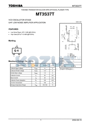 MT3S37T datasheet - VCO OSCILLETOR STAGE UHF LOW NOISE AMPLIFIER APPLICATION