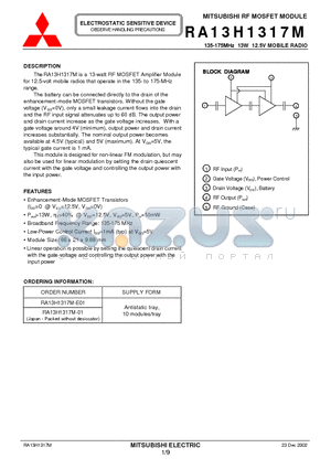 RA13H1317M datasheet - 135-175MHz 13W 12.5V MOBILE RADIO