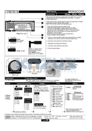 PR201 datasheet - Wall mount