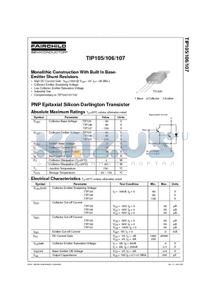 TIP105 datasheet - Monolithic Construction With Built In Base- Emitter Shunt Resistors