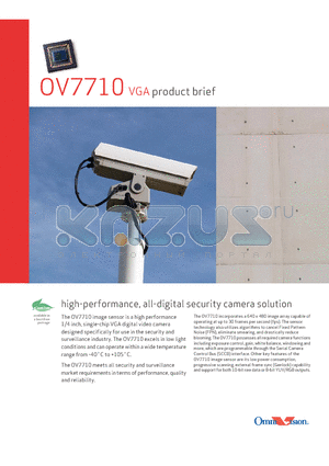 OV07211-C00A datasheet - high-performance, all-digital security camera solution