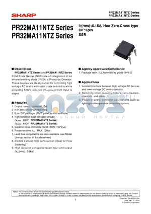 PR22MA11NTZ datasheet - IT(rms)0.15A, Non-Zero Cross type DIP 6pin SSR