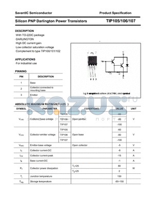 TIP105 datasheet - Silicon PNP Darlington Power Transistors