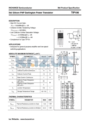 TIP106 datasheet - isc Silicon PNP Darlington Power Transistor
