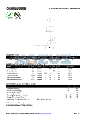 MT4103-HR-A datasheet - Standard LEDs