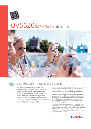 OV05620-G00A datasheet - advanced digital imaging and HD video