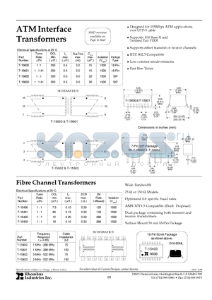 T-15400 datasheet - ATM Interface Transformers