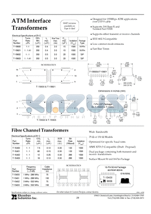 T-15401 datasheet - ATM Interface Transformers