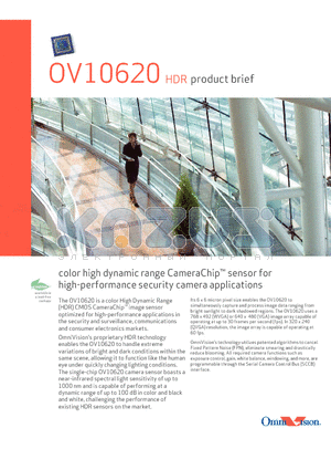 OV10620 datasheet - color high dynamic range CameraChip sensor for high-performance security camera applications