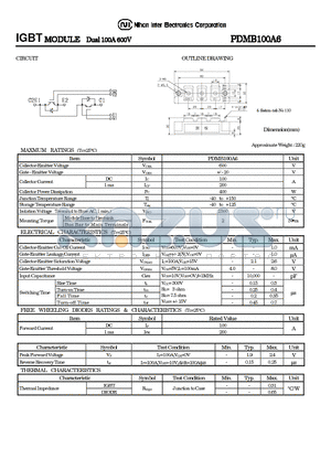 PDMB100A6 datasheet - IGBT MODULE Dual 100A 600V