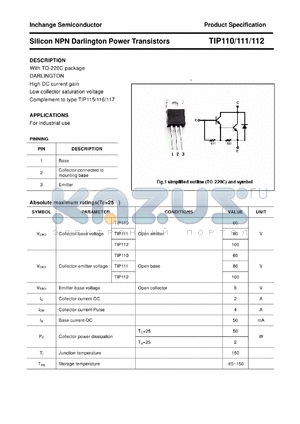 TIP110 datasheet - Silicon NPN Darlington Power Transistors