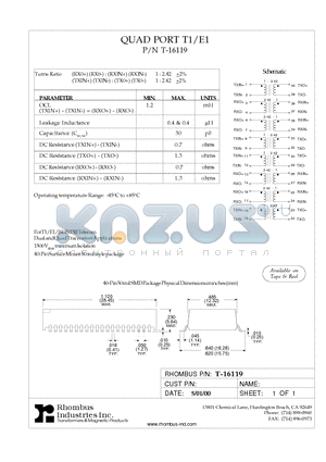 T-16119 datasheet - QUAD PORT T1/E1