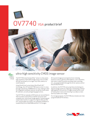 OV7740 datasheet - ultra-high sensitivity CMOS image sensor
