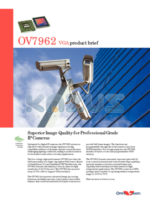 OV7962 datasheet - Superior Image Quality for Professional Grade IP Cameras