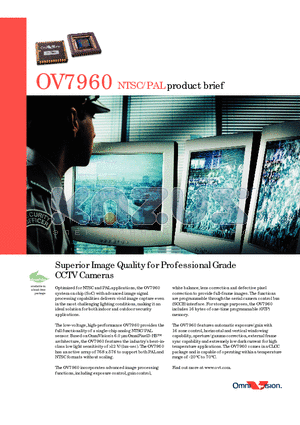 OV7960 datasheet - Superior Image Quality for Professional Grade CCTV Cameras