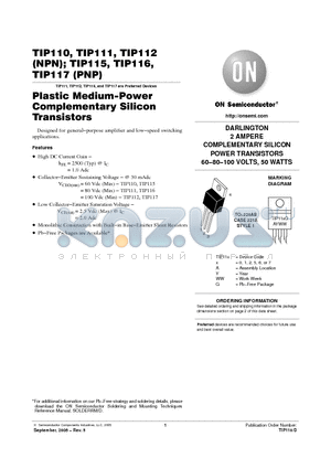 TIP110G datasheet - Plastic Medium-Power Complementary Silicon Transistors