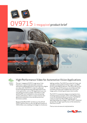 OV9715 datasheet - High-Performance Video for Automotive Vision Applications