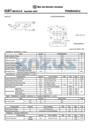 PDMB300B12 datasheet - IGBT MODULE Dual 300A 1200V