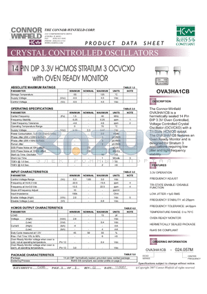 OVA3HA1CB datasheet - 14 PIN DIP 3.3V HCMOS STRATUM 3 OCVCXO with OVEN READY MONITOR