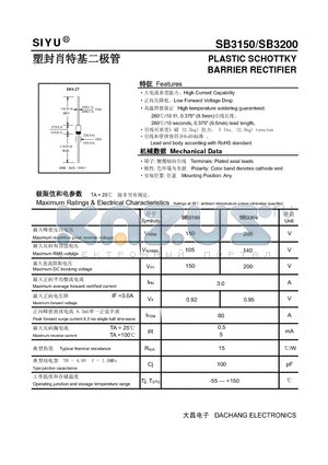 SB3150 datasheet - PLASTIC SCHOTTKY BARRIER RECTIFIER