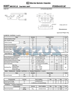 PDMB400B12C datasheet - IGBT MODULE Dual 400A 1200V