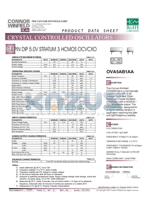 OVA5AB1AA-10M datasheet - 14 PIN DIP 5.0V STRATUM 3 HCMOS OCVCXO