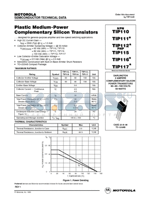 TIP112 datasheet - Plastic Medium-Power Complementary Silicon Transistors