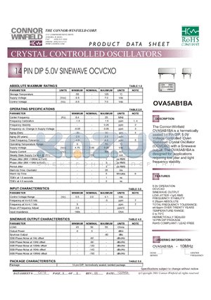 OVA5AB1BA datasheet - CRYSTAL CONTROLLED OSCILLATORS