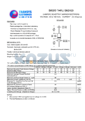 SB320 datasheet - 3 AMPERE SCHOTTKY BARRIER RECTIFIERS