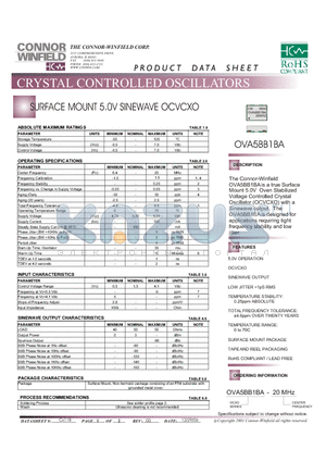 OVA5BB1BA-20M datasheet - SURFACE MOUNT 5.0V SINEWAVE OCVCXO