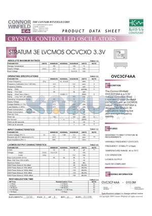 OVC3CF4AA datasheet - STRATUM 3E LVCMOS OCVCXO 3.3V