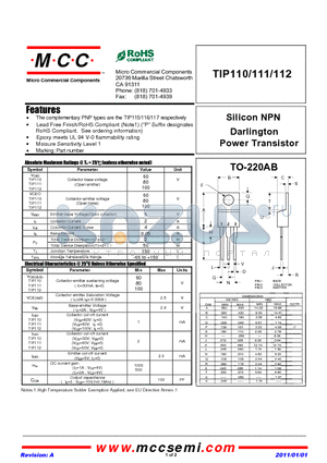 TIP112 datasheet - Silicon NPN Darlington Power Transistor