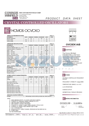 OVC5EK1AB datasheet - 5V HCMOS OCVCXO