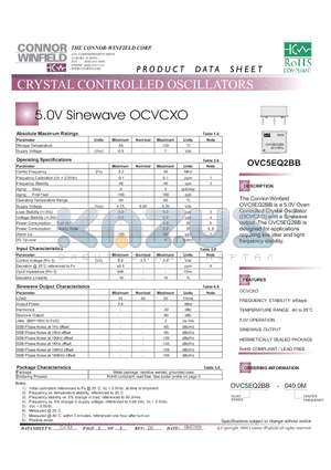 OVC5EQ2BB datasheet - 5.0V Sinewave OCVCXO