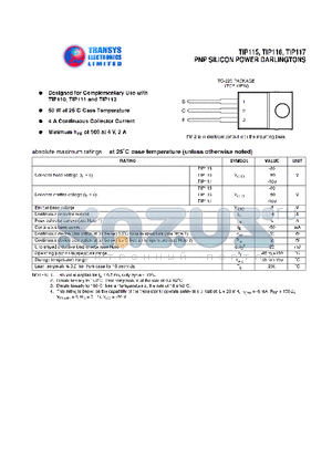 TIP115 datasheet - PNP SILICON POWER DARLINGTONS