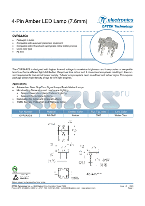 OVFSAAC8 datasheet - 4-Pin Amber LED Lamp (7.6mm)